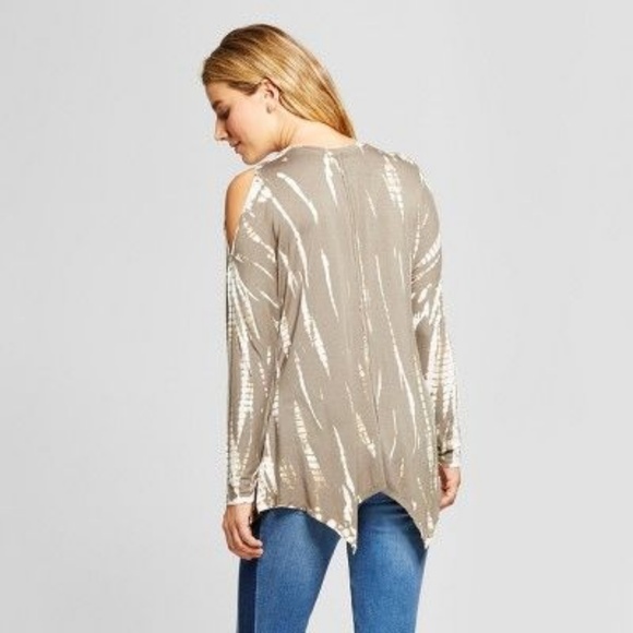 NEW Olive Studded Tie Dye Cold Shoulder Top [D4] - Picture 2 of 8